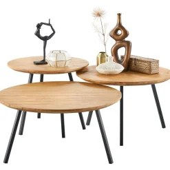 New Bijzettafel Aska teak 65 cm rond naturel brushed Woonseries|Bijzettafel