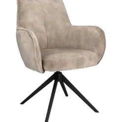Clearance Eetkamerstoel Dordona draaibaar velvet beige Armstoel|Eetkamerstoel