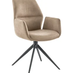 Online Eetkamerstoel Faido microvezel taupe poot zwart Armstoel|Eetkamerstoel
