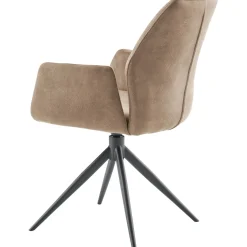 Online Eetkamerstoel Faido microvezel taupe poot zwart Armstoel|Eetkamerstoel