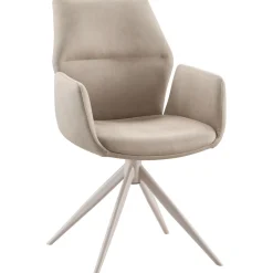 Sale Eetkamerstoel Faido microvezel beige poot grijs Armstoel|Eetkamerstoel