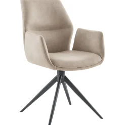 Best Eetkamerstoel Faido microvezel lichtbeige poot zwart Armstoel|Eetkamerstoel