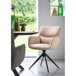 New Eetkamerstoel Lasanto draaibaar microvezel beige Armstoel|Eetkamerstoel