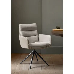 Eetkamerstoel Letta draaibaar velvet beige Armstoel|Eetkamerstoel