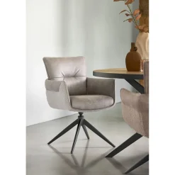Best Eetkamerstoel Mirandola draaibaar microleder beige Armstoel|Eetkamerstoel