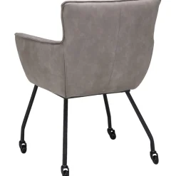 Discount Eetkamerstoel Novile microleder beige met wiel Armstoel|Eetkamerstoel