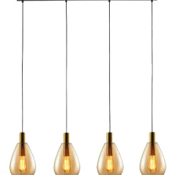 Hanglamp Felinio amber glas 4-lichts Hanglamp