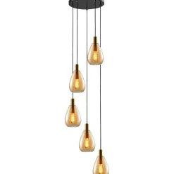 New Hanglamp Felinio amber glas 5-lichts rond Hanglamp