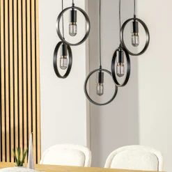 New Hanglamp Girare zwart metaal 5-lichts Hanglamp
