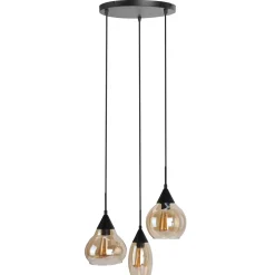 Clearance Hanglamp Lungo zwart amber glas 3-lichts Hanglamp
