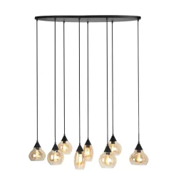 Hanglamp Lungo zwart amber glas 8-lichts Hanglamp