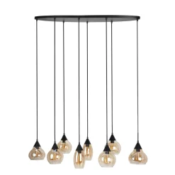 Hanglamp Lungo zwart amber glas 8-lichts Hanglamp