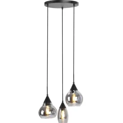 Sale Hanglamp Lungo zwart smoke glas 3-lichts Hanglamp