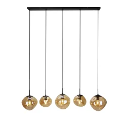 Clearance Hanglamp Macato zwart amber glas 5-lichts Hanglamp