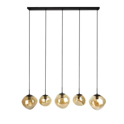 Clearance Hanglamp Macato zwart amber glas 5-lichts Hanglamp