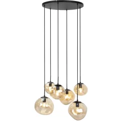 Hot Hanglamp Macato zwart amber glas 6-lichts Hanglamp