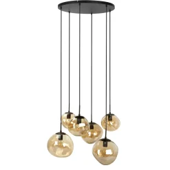 Hot Hanglamp Macato zwart amber glas 6-lichts Hanglamp