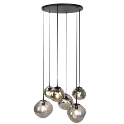 Hot Hanglamp Macato zwart smoke glas 6-lichts Hanglamp