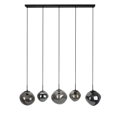 Best Hanglamp Macato zwart smoke glas 5-lichts Hanglamp