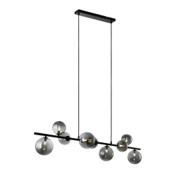 Hanglamp Olivento zwart smoke glas 9-lichts Hanglamp