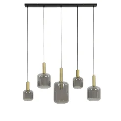 New Hanglamp Peglio glas smoke antiek brons 5-lichts Hanglamp
