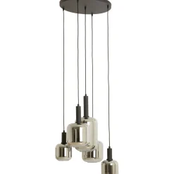 Outlet Hanglamp Trecate mat zwart smoke glas 5-lichts rond Hanglamp