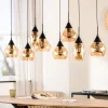Outlet Hanglamp zwart amber glas 8-lichts - Lungo Hanglamp