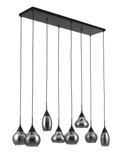 Hanglamp zwart smoke glas 8-lichts - Lungo Hanglamp