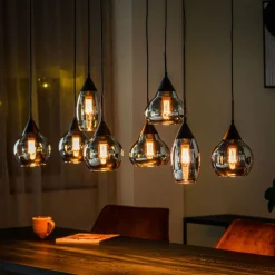 Hanglamp zwart smoke glas 8-lichts - Lungo Hanglamp