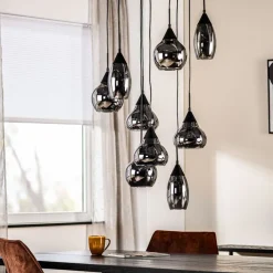 Online Hanglamp zwart smoke glas 9-lichts - Lungo Hanglamp