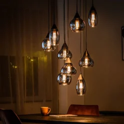 Online Hanglamp zwart smoke glas 9-lichts - Lungo Hanglamp
