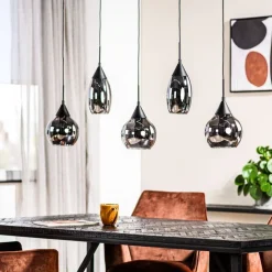 New Hanglamp zwart smoke glas 5-lichts - Lungo Hanglamp