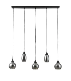 New Hanglamp zwart smoke glas 5-lichts - Lungo Hanglamp
