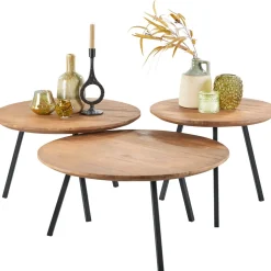 Clearance Salontafel Romaro 55 cm rond teak mix rough Woonseries|Bijzettafel