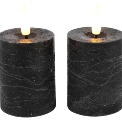 Outlet Stompkaars Benevento Led zwart 5 cm rond set van 2 Kaarsen