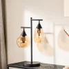 Clearance Tafellamp zwart amber glas 2-lichts - Lungo Tafellamp