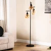 Vloerlamp zwart amber glas 3-lichts - Lungo Vloerlamp