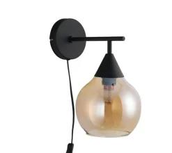 Outlet Wandlamp zwart amber glas 17,8 cm - Lungo Wandlamp