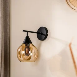 Outlet Wandlamp zwart amber glas 17,8 cm - Lungo Wandlamp