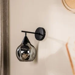 Online Wandlamp zwart smoke glas 17,8 cm - Lungo Wandlamp